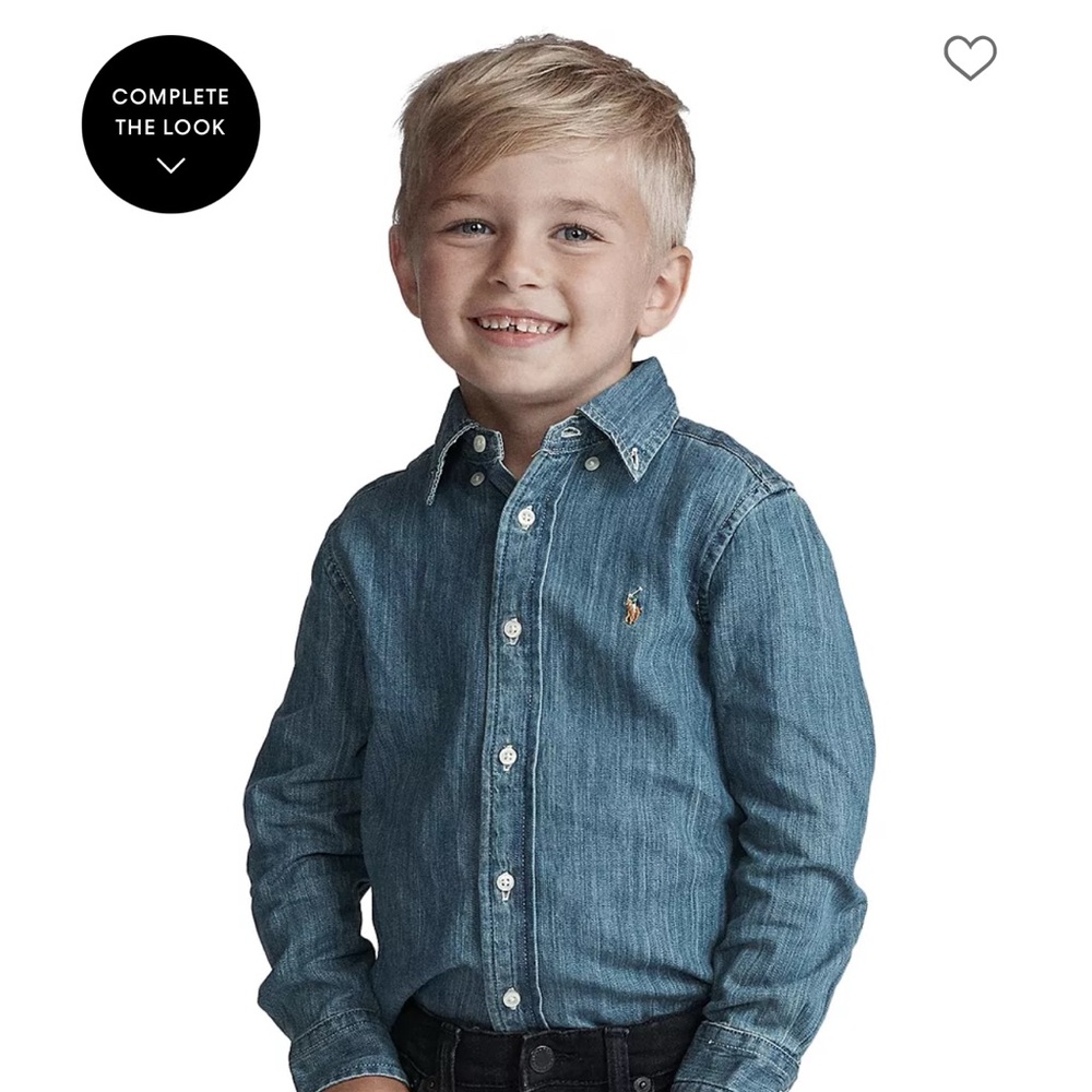 NWT Ralph Lauren Boys' Denim Button-Down Shirt in Blue Size Large